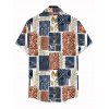 Men's Vintage Ethnic Shirt Colorblock Geometric Patchwork Leaf Print Button Up Shirt - multicolor A 5XL