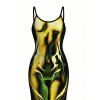 Vacation Couple Outfit Ombre Muscle Flame Print Spaghetti Strap Maxi Bodycon Dress and Shirt Set - Noir S | US 4
