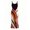 Vintage Couple Outfit Colorblock Abstract Fluid Swirl Print Spaghetti Strap Maxi Bodycon Dress and Shirt Set - Noir S | US 4