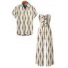 Vacation Vintage Couple Outfit Geometric Striped Print Bowknot Pocket Off the Shoulder Jumpsuit and Shirt Set - Beige S | US 4