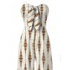 Vacation Vintage Couple Outfit Geometric Striped Print Bowknot Pocket Off the Shoulder Jumpsuit and Shirt Set - Beige S | US 4