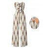 Vacation Vintage Couple Outfit Geometric Striped Print Bowknot Pocket Off the Shoulder Jumpsuit and Shirt Set - Beige S | US 4