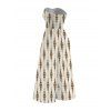 Vacation Vintage Couple Outfit Geometric Striped Print Bowknot Pocket Off the Shoulder Jumpsuit and Shirt Set - Beige S | US 4