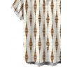 Vacation Vintage Couple Outfit Geometric Striped Print Bowknot Pocket Off the Shoulder Jumpsuit and Shirt Set - Beige S | US 4