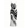 Casual Couple Outfit Contrast Color Abstract Fluid Swirl Print Spaghetti Strap Maxi Bodycon Dress and Shirt Set - Blanc S | US 4