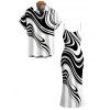 Casual Couple Outfit Contrast Color Abstract Fluid Swirl Print Spaghetti Strap Maxi Bodycon Dress and Shirt Set - Blanc S | US 4