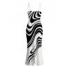 Casual Couple Outfit Contrast Color Abstract Fluid Swirl Print Spaghetti Strap Maxi Bodycon Dress and Shirt Set - Blanc S | US 4