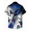 Vacation Couple Outfit Ink Wash Ombre Butterfly Floral Print Spaghetti Strap Maxi Bodycon Dress and Shirt Set - Bleu profond S | US 4