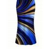 Vacation Couple Outfit Metallic Gold Fluid Swirl Print Spaghetti Strap Maxi Bodycon Dress and Shirt Set - Bleu profond S | US 4