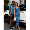 Vacation Couple Outfit Gradient Swirl Psychedelic Ripple Print Spaghetti Strap Maxi Bodycon Dress and Shirt Set - Bleu S | US 4