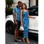 Vacation Couple Outfit Gradient Swirl Psychedelic Ripple Print Spaghetti Strap Maxi Bodycon Dress and Shirt Set - Bleu S | US 4