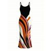 Vintage Dress Colorblock Abstract Fluid Swirl Print Spaghetti Strap Maxi Bodycon Dress - Noir S | US 4