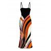 Vintage Dress Colorblock Abstract Fluid Swirl Print Spaghetti Strap Maxi Bodycon Dress - Noir S | US 4