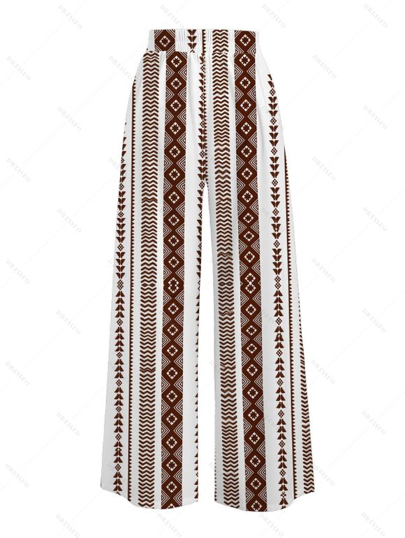 Casual Pants Geometric Ethnic Print Tied Pocket Straight Pants - Brun S | US 4