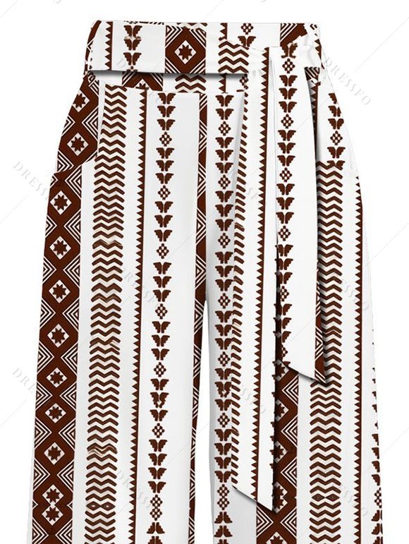 Casual Pants Geometric Ethnic Print Tied Pocket Straight Pants - Brun S | US 4