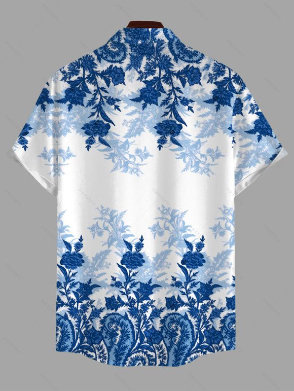 Men's Vacation Shirt Chinese Porcelain Style Floral Print Button Up Shirt - Bleu 5XL