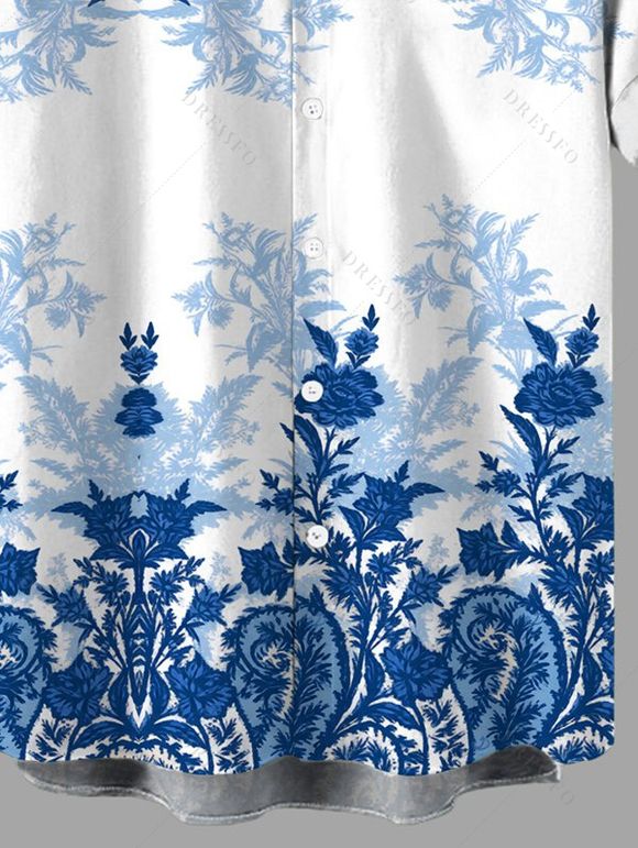Men's Vacation Shirt Chinese Porcelain Style Floral Print Button Up Shirt - Bleu 5XL