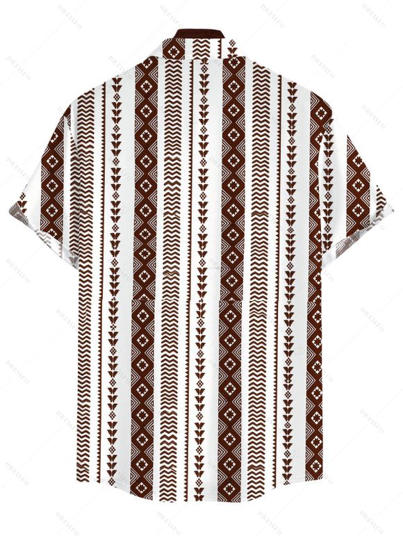 Casual Couple Outfit Geometric Ethnic Print Tied Pocket Straight Pants and Shirt Set - Brun S | US 4