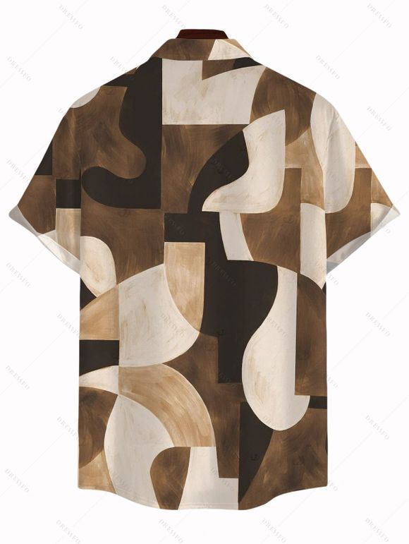 Men's Vintage Shirt Colorblock Irregular Abstract Geometric Print Button Up Shirt - Café profond 5XL