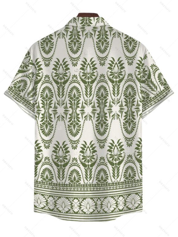 Bohemian Vacation Couple Outfit Geometric Plant Print Tied Pocket Straight Pants and Shirt Set - Vert clair S | US 4