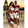 Vintage Couple Outfit Colorblock Jagged Zig Zag Print Spaghetti Strap Maxi Bodycon Dress and Shirt Set - Rouge Vineux S | US 4