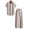 Casual Couple Outfit Geometric Ethnic Print Tied Pocket Straight Pants and Shirt Set - Brun S | US 4