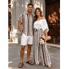 Casual Couple Outfit Geometric Ethnic Print Tied Pocket Straight Pants and Shirt Set - Brun S | US 4
