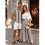 Casual Couple Outfit Geometric Ethnic Print Tied Pocket Straight Pants and Shirt Set - Brun S | US 4