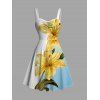 Vacation Couple Outfit Ombre Lily Floral Leaf Print Ruched Bust Mini Dress and Shirt Set - Bleu clair S | US 4