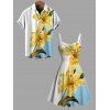 Vacation Couple Outfit Ombre Lily Floral Leaf Print Ruched Bust Mini Dress and Shirt Set - Bleu clair S | US 4