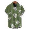 Hawaiian Vacation Couple Outfit White Line Art Leaf Print Ruched Bust Mini Belt Dress and Shirt Set - Vert Armée S | US 4