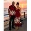 Vacation Couple Outfit Colored Rose Floral Print Pocket Spaghetti Strap Midi Dress and Shirt Set - Rouge foncé S | US 4