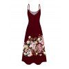 Vacation Couple Outfit Colored Rose Floral Print Pocket Spaghetti Strap Midi Dress and Shirt Set - Rouge foncé S | US 4