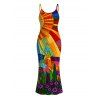 Bohemian Vacation Couple Outfit Multicolor Geometric Sunflower Print Spaghetti Strap Maxi Bodycon Dress and Shirt Set - multicolor S | US 4