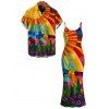 Bohemian Vacation Couple Outfit Multicolor Geometric Sunflower Print Spaghetti Strap Maxi Bodycon Dress and Shirt Set - multicolor S | US 4
