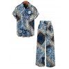 Bohemian Couple Outfit Paisley Geometric Print Tied Pocket Straight Pants and Shirt Set - Bleu Marine S | US 4