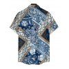 Bohemian Couple Outfit Paisley Geometric Print Tied Pocket Straight Pants and Shirt Set - Bleu Marine S | US 4