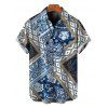 Bohemian Couple Outfit Paisley Geometric Print Tied Pocket Straight Pants and Shirt Set - Bleu Marine S | US 4