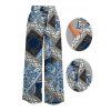 Bohemian Couple Outfit Paisley Geometric Print Tied Pocket Straight Pants and Shirt Set - Bleu Marine S | US 4