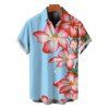 Beach Vacation Couple Outfit Hibiscus Floral Print Ruched Bust Belt Dress and Shirt Set - Bleu Ciel S | US 4