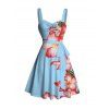 Beach Vacation Couple Outfit Hibiscus Floral Print Ruched Bust Belt Dress and Shirt Set - Bleu Ciel S | US 4