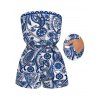 Bohemian Vacation Romper Porcelain Paisley Print Pocket Off the Shoulder Romper - Bleu profond XL | US 12
