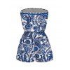 Bohemian Vacation Romper Porcelain Paisley Print Pocket Off the Shoulder Romper - Bleu profond XL | US 12