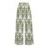Bohemian Vacation Pants Geometric Plant Print Tied Pocket Straight Pants - PLANT GREEN XXXXL | US 18