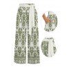 Bohemian Vacation Pants Geometric Plant Print Tied Pocket Straight Pants - PLANT GREEN XXXL | US 16