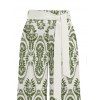 Bohemian Vacation Pants Geometric Plant Print Tied Pocket Straight Pants - PLANT GREEN XXXXL | US 18