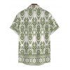 Bohemian Vacation Couple Outfit Geometric Plant Print Tied Pocket Straight Pants and Shirt Set - Vert clair S | US 4