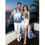 Vacation Couple Outfit Chinese Porcelain Style Floral Print Lace Hollow Out Spaghetti Strap Slit Dress and Shirt Set - Bleu S | US 4