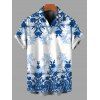 Vacation Couple Outfit Chinese Porcelain Style Floral Print Lace Hollow Out Spaghetti Strap Slit Dress and Shirt Set - Bleu S | US 4