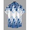 Vacation Couple Outfit Chinese Porcelain Style Floral Print Lace Hollow Out Spaghetti Strap Slit Dress and Shirt Set - Bleu S | US 4